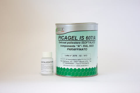 PICAGEL IS 607/A è un gelcoat poliestere bicomponente additivato con agente autodistaccante , gelcoat Ideale per la costruzione di stampi, trova applicazione anche come vernice coprente protettiva per manufatti in poliestere.